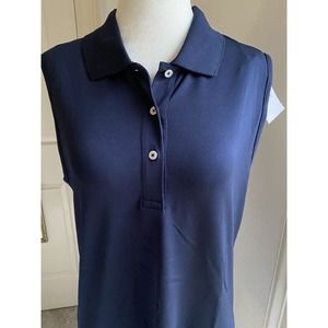 Tory Burch Sport Navy Tech Pique Sleeveless Polo Shirt NEW w TAGS Womens Large